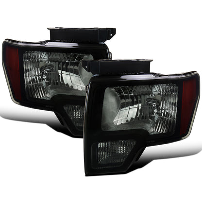 Ronnin - Fits 2009-2014 Ford F150 Pickup Truck Factory Replacement Halogen Headlights Assembly Pair | Black Smoke