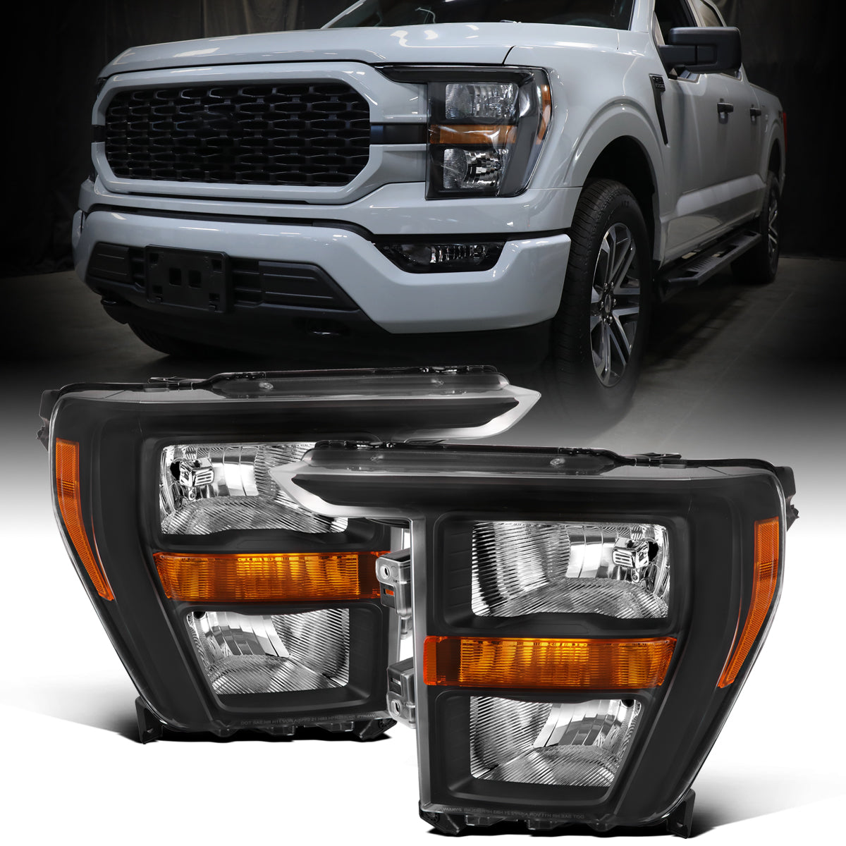 Ronnin - Fits 2021-2023 Ford F150 Halogen Headlights Factory Stock Replacement Assembly Pair | Black