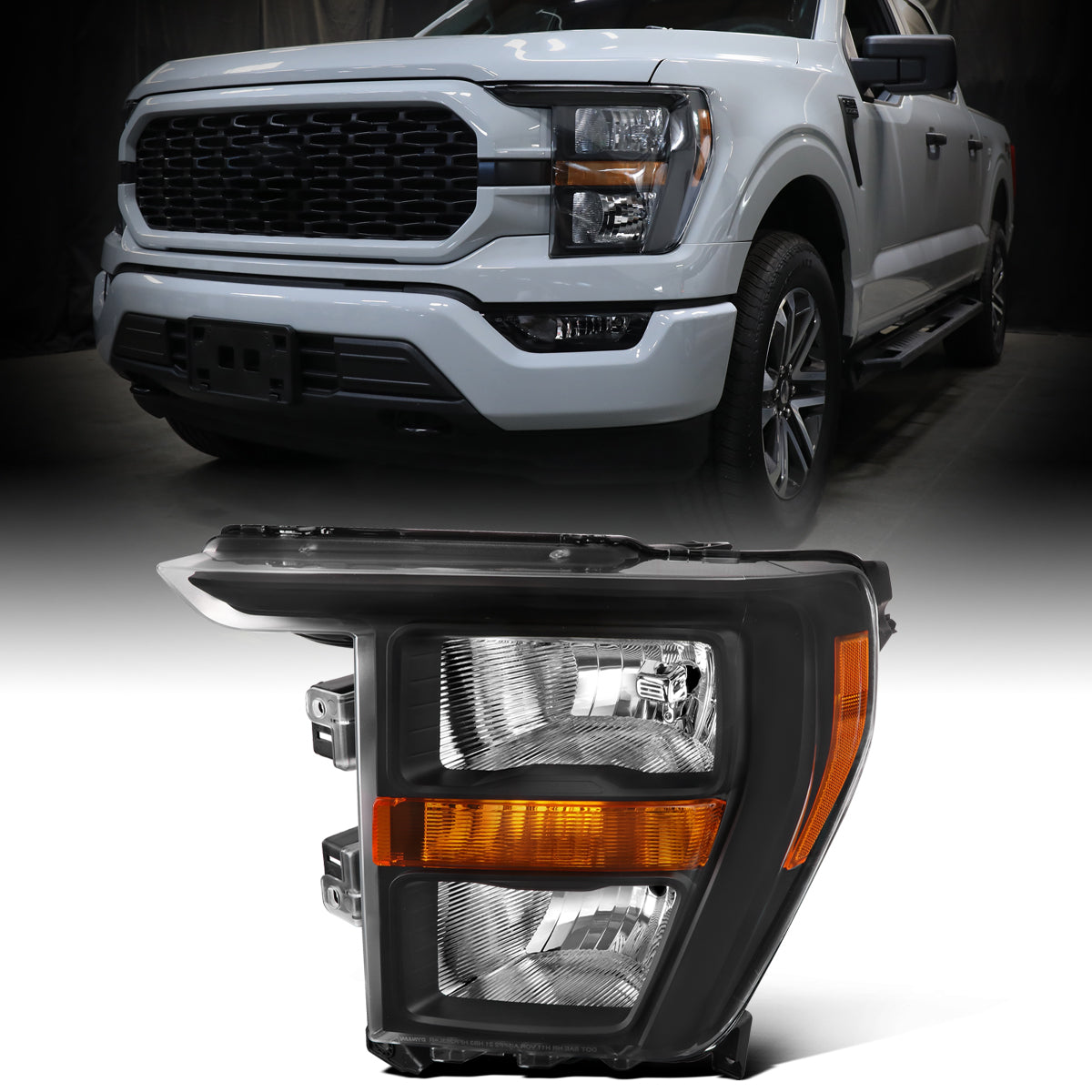 Ronnin - Fits 2021-2023 Ford F150 Halogen Headlights Factory Stock Replacement Assembly | Left Driver Side | Black