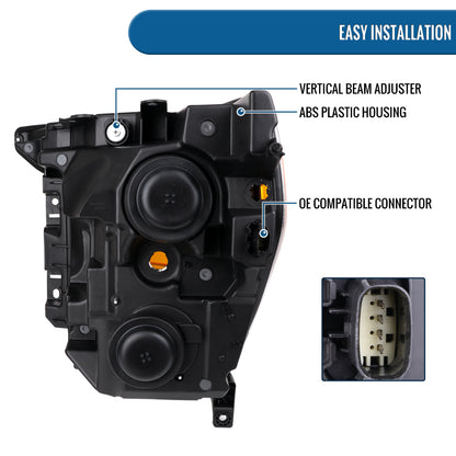 Ronnin - Fits 2021-2023 Ford F150 Halogen Headlights Factory Stock Replacement Assembly | Right Passenger Side | Black