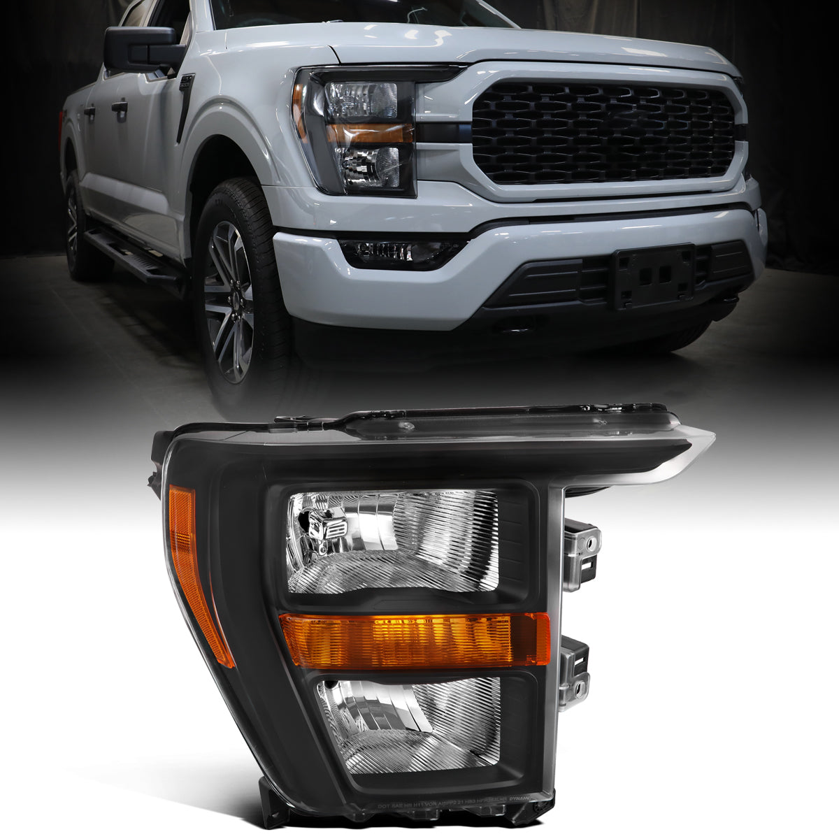 Ronnin - Fits 2021-2023 Ford F150 Halogen Headlights Factory Stock Replacement Assembly | Right Passenger Side | Black