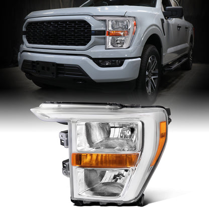 Ronnin - Fits 2021-2023 Ford F150 Halogen Headlights Factory Stock Replacement Assembly | Left Driver Side | Chrome