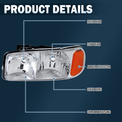 1999-2006 GMC Sierra 1500 2500 3500 Headlights Pair | Chrome
