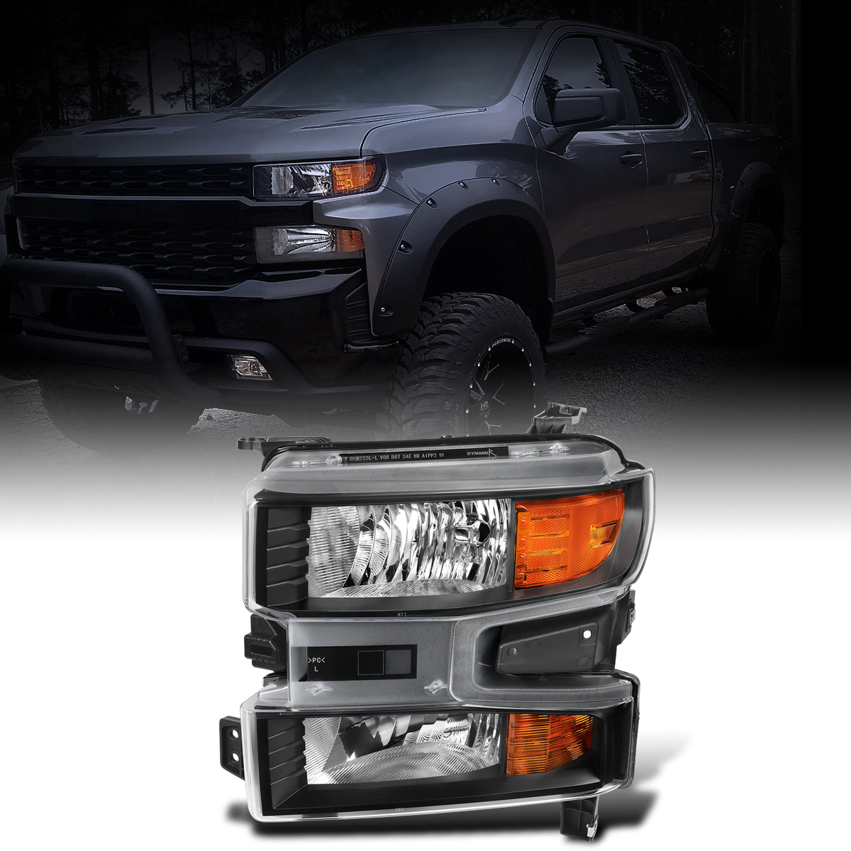 Ronnin - Fits 2019-2021 Chevy Silverado 1500 2022 Silverado 1500 LTD Factory Replacement Halogen Headlights Assembly Pair | Left Driver Side | Black