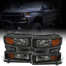 Ronnin - Fits 2019-2021 Chevy Silverado 1500 2022 Silverado 1500 LTD Factory Replacement Halogen Headlights Assembly Pair | Black Smoke