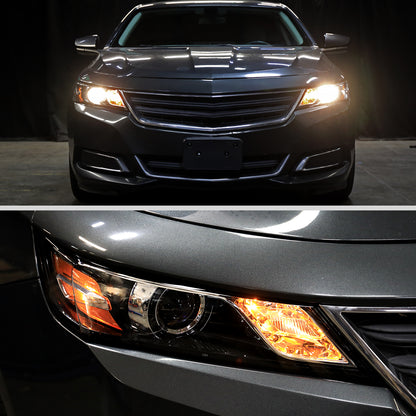 Ronnin - Compatible con Chevy Impala 2014-2020 Par de ensamblajes de faros delanteros con proyector halógeno de repuesto | Negro brillante