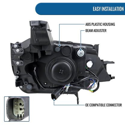 Ronnin - Compatible con Chevy Impala 2014-2020 Par de ensamblajes de faros delanteros con proyector halógeno de repuesto | Negro brillante