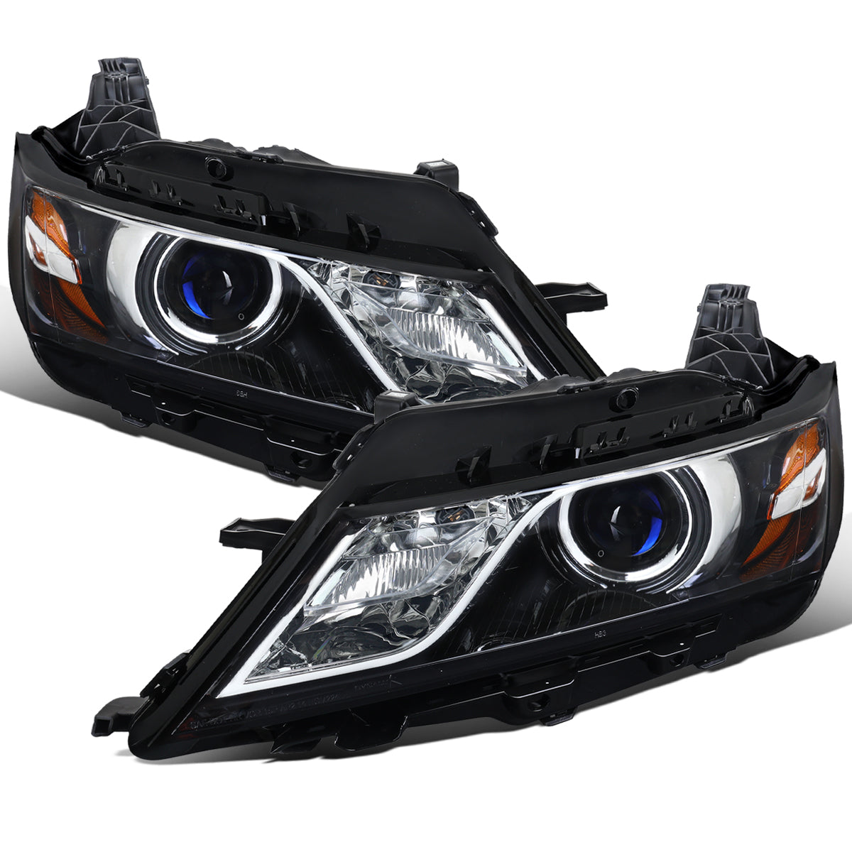 Ronnin - Compatible con Chevy Impala 2014-2020 Par de ensamblajes de faros delanteros con proyector halógeno de repuesto | Negro brillante