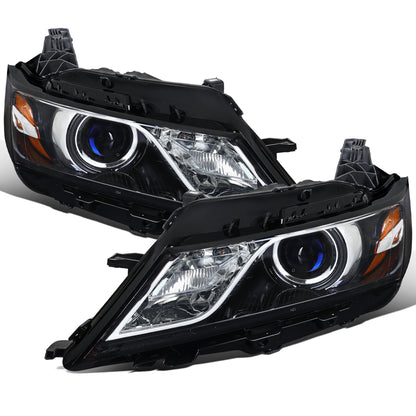 Ronnin - Compatible con Chevy Impala 2014-2020 Par de ensamblajes de faros delanteros con proyector halógeno de repuesto | Negro brillante