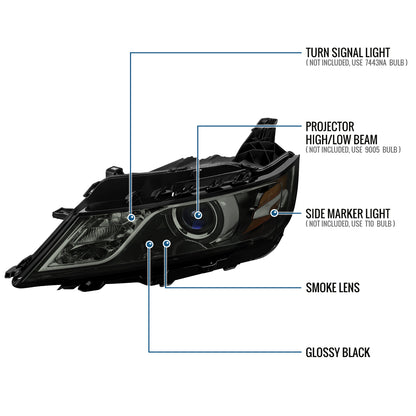 Ronnin - Fits 2014-2020 Chevy Impala Factory Replacement Halogen Projector Headlights Assembly Pair | Black Smoke