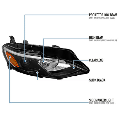 Ronnin - Fits 2019-2024 Chevy Malibu Halogen Projector Headlights Factory Replacement Assembly | Right Passenger Side | Glossy Black
