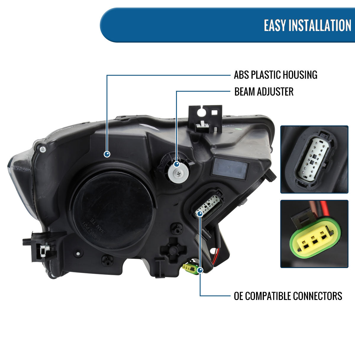 Ronnin - Fits 2015-2022 Ford Mustang Coupe Convertible HID Xenon Projector Headlights Factory Replacement Assembly | Left Driver Side | Black