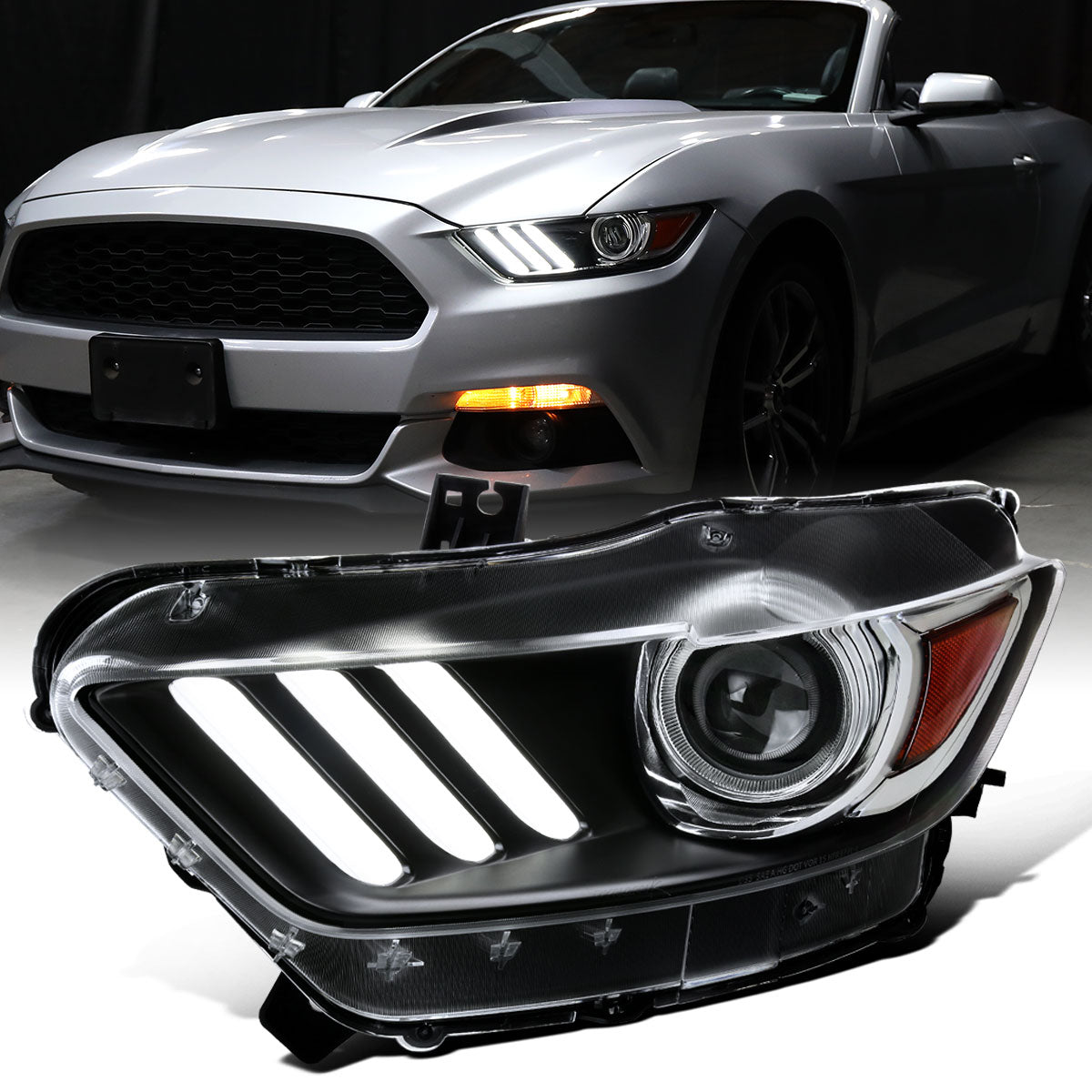 Ronnin - Fits 2015-2022 Ford Mustang Coupe Convertible HID Xenon Projector Headlights Factory Replacement Assembly | Left Driver Side | Black