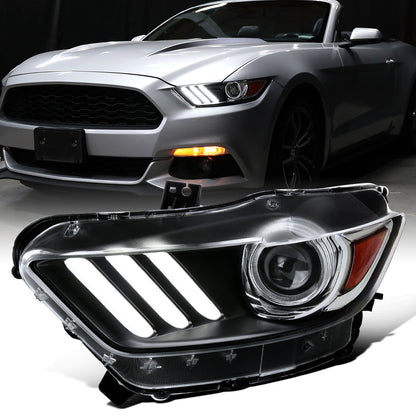 Ronnin - Fits 2015-2022 Ford Mustang Coupe Convertible HID Xenon Projector Headlights Factory Replacement Assembly | Left Driver Side | Black