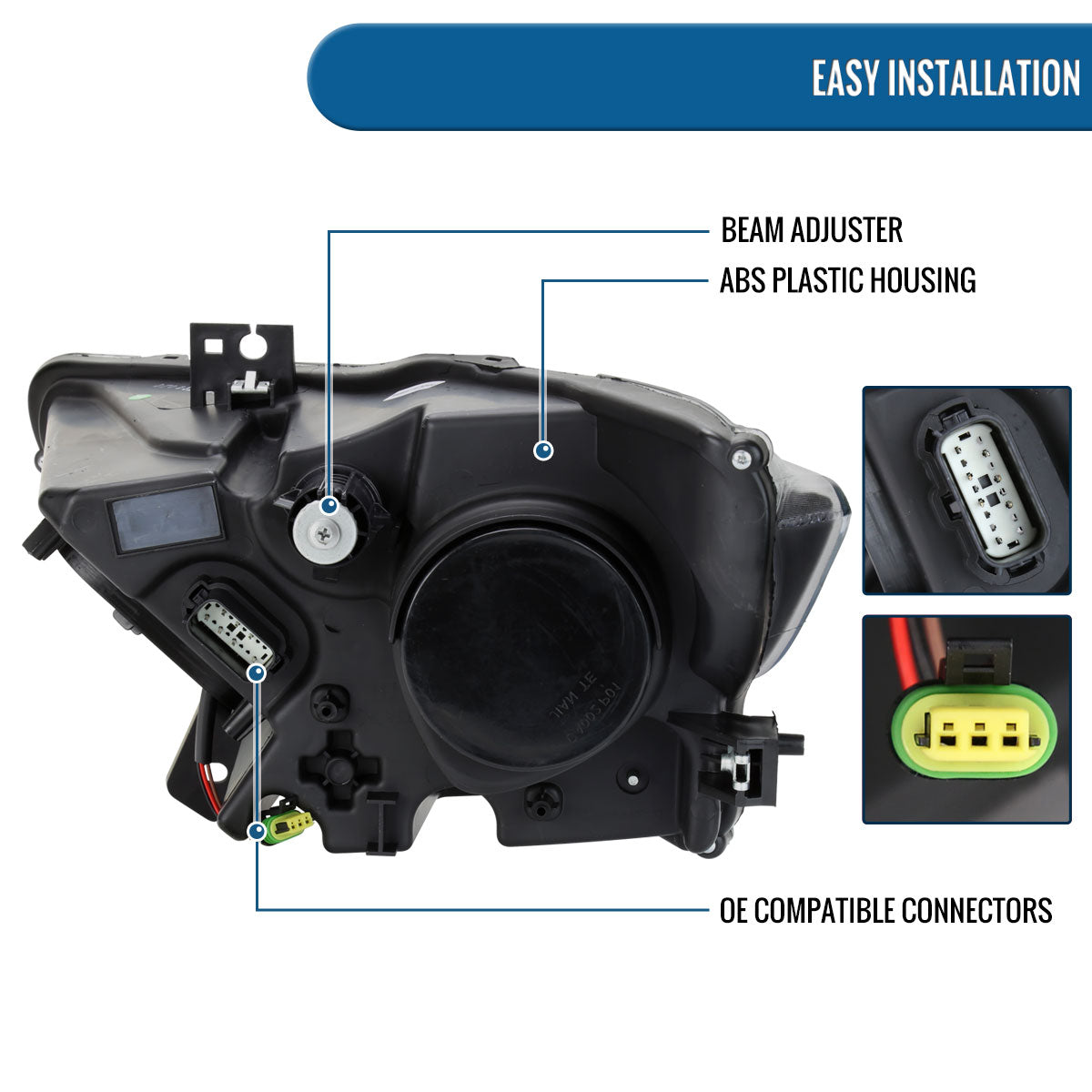 Ronnin - Fits 2015-2022 Ford Mustang Coupe Convertible HID Xenon Projector Headlights Factory Replacement Assembly | Right Passenger Side | Black