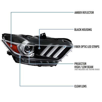 Ronnin - Fits 2015-2022 Ford Mustang Coupe Convertible HID Xenon Projector Headlights Factory Replacement Assembly | Right Passenger Side | Black