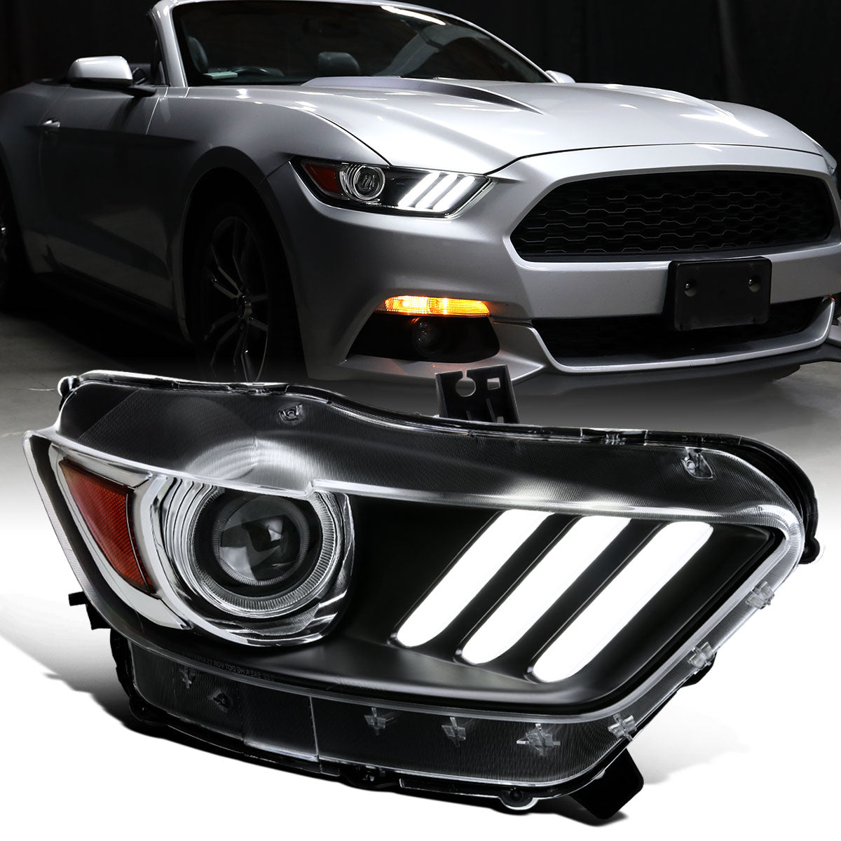 Ronnin - Fits 2015-2022 Ford Mustang Coupe Convertible HID Xenon Projector Headlights Factory Replacement Assembly | Right Passenger Side | Black