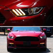Ronnin - Fits 2015-2022 Ford Mustang Coupe Convertible Upgraded HID Xenon Projector Headlights Switchback Sequential Turn Signals + Animated Startup Effect Assembly Pair | Black