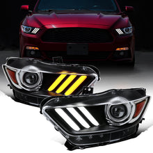 Ronnin - Fits 2015-2022 Ford Mustang Coupe Convertible Upgraded HID Xenon Projector Headlights Switchback Sequential Turn Signals + Animated Startup Effect Assembly Pair | Black