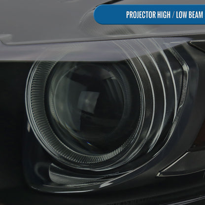 Ronnin - Fits 2015-2022 Ford Mustang Coupe Convertible HID Xenon Projector Headlights Factory Replacement Assembly Pair | Black  Smoke