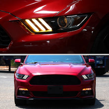 Ronnin - Fits 2015-2022 Ford Mustang Coupe Convertible Upgraded HID Xenon Projector Headlights Switchback Sequential Turn Signals + Animated Startup Effect Assembly Pair | Black Smoke