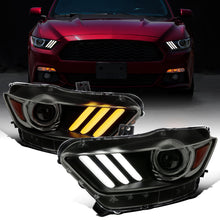 Ronnin - Fits 2015-2022 Ford Mustang Coupe Convertible Upgraded HID Xenon Projector Headlights Switchback Sequential Turn Signals + Animated Startup Effect Assembly Pair | Black Smoke