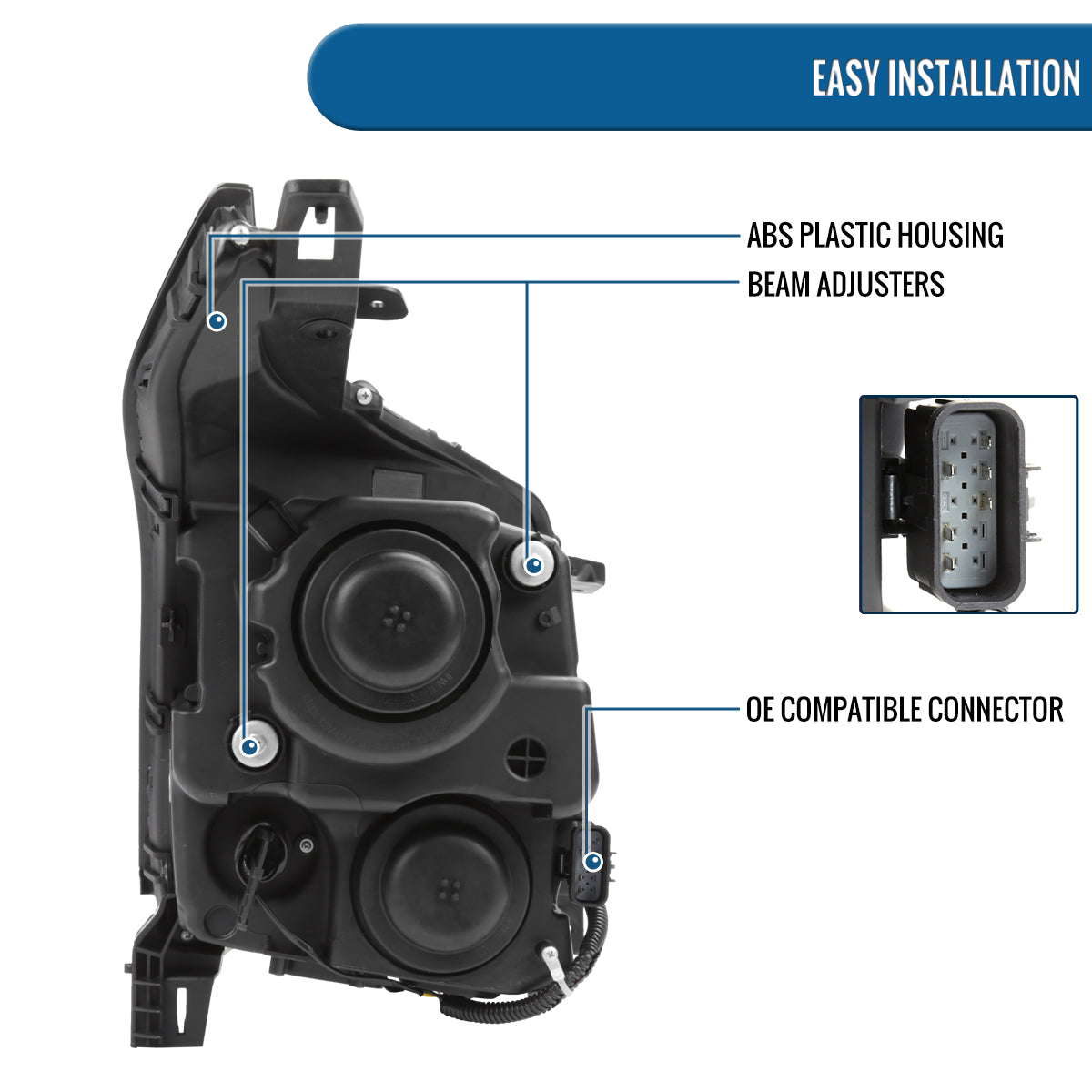 Ronnin - Fits 2010-2016 Cadillac SRX Halogen Projector Headlights Factory Replacement Assembly Pair | Black