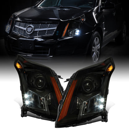 Ronnin - Fits 2010-2016 Cadillac SRX Halogen Projector Headlights Factory Replacement Assembly Pair | Black Smoke