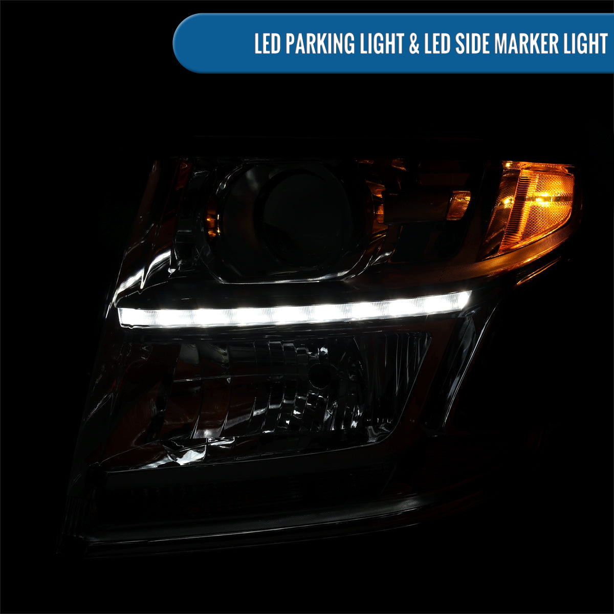 Ronnin - Fits 2015-2020 Chevy Tahoe Suburban Upgraded Replacement LED DRL Halogen Projector Headlights Assembly Pair | Chrome