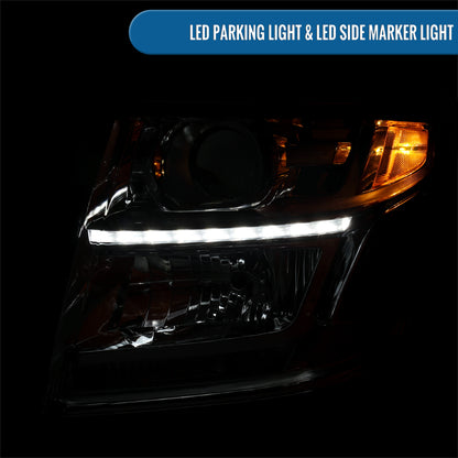 Ronnin - Fits 2015-2020 Chevy Tahoe Suburban Upgraded Replacement LED DRL Halogen Projector Headlights Assembly Pair | Chrome