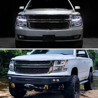 Ronnin - Fits 2015-2020 Chevy Tahoe Suburban Upgraded Replacement LED DRL Halogen Projector Headlights Assembly Pair | Chrome