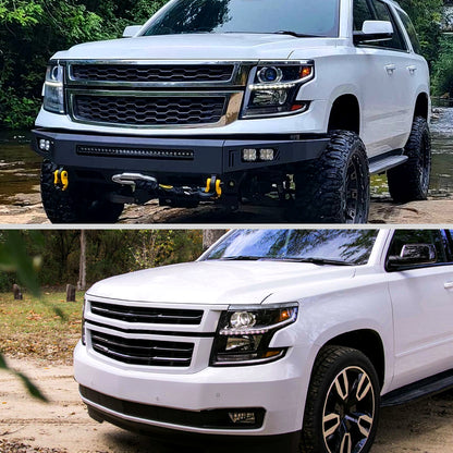 Ronnin - Fits 2015-2020 Chevy Tahoe Suburban Upgraded Replacement LED DRL Halogen Projector Headlights Assembly Pair | Black