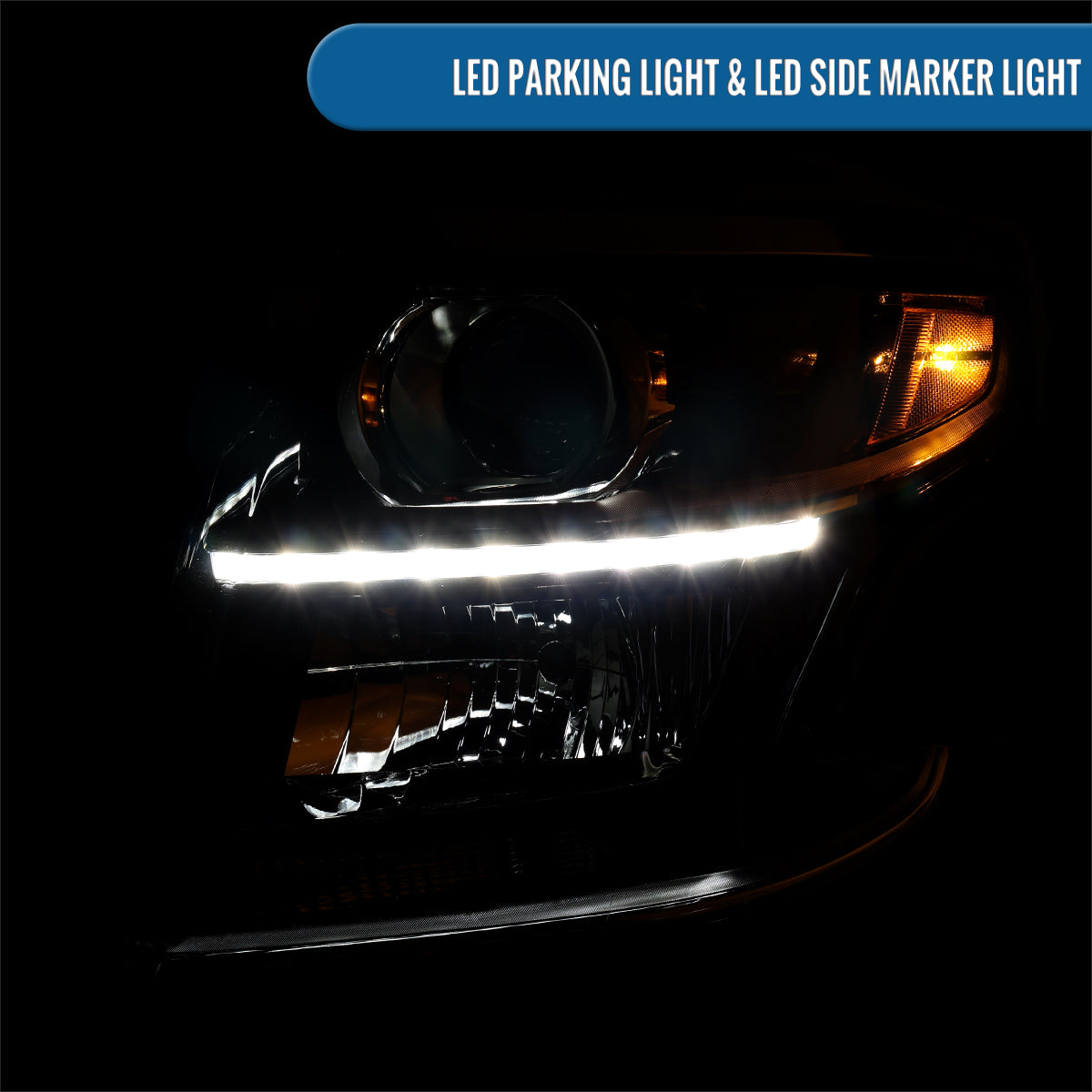 Ronnin - Faros delanteros con proyector halógeno y DRL LED mejorados para Chevy Tahoe Suburban 2015-2020 | Negros | Lado del conductor