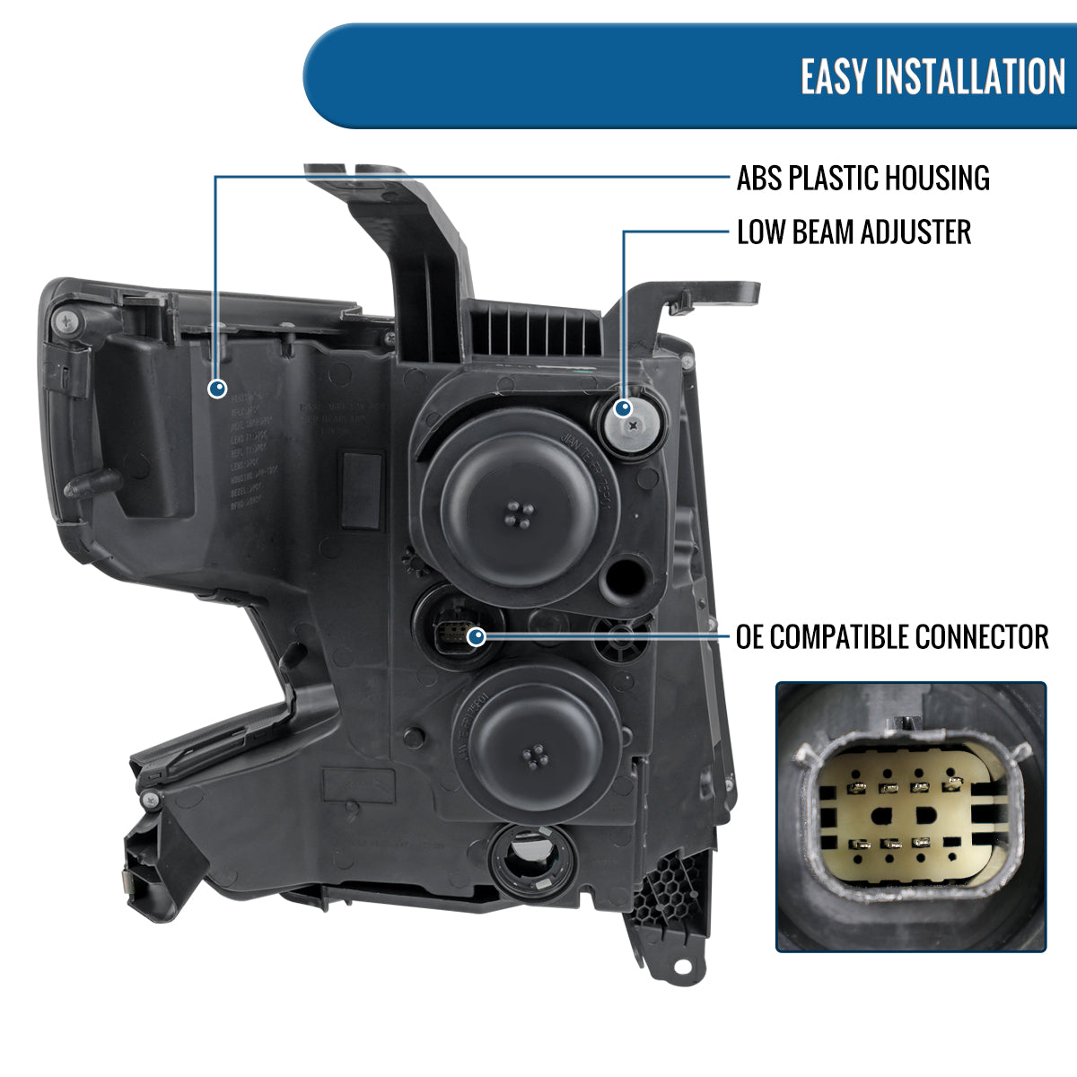 Ronnin - Faros delanteros con proyector halógeno y DRL LED mejorados para Chevy Tahoe Suburban 2015-2020 | Negros | Lado del conductor