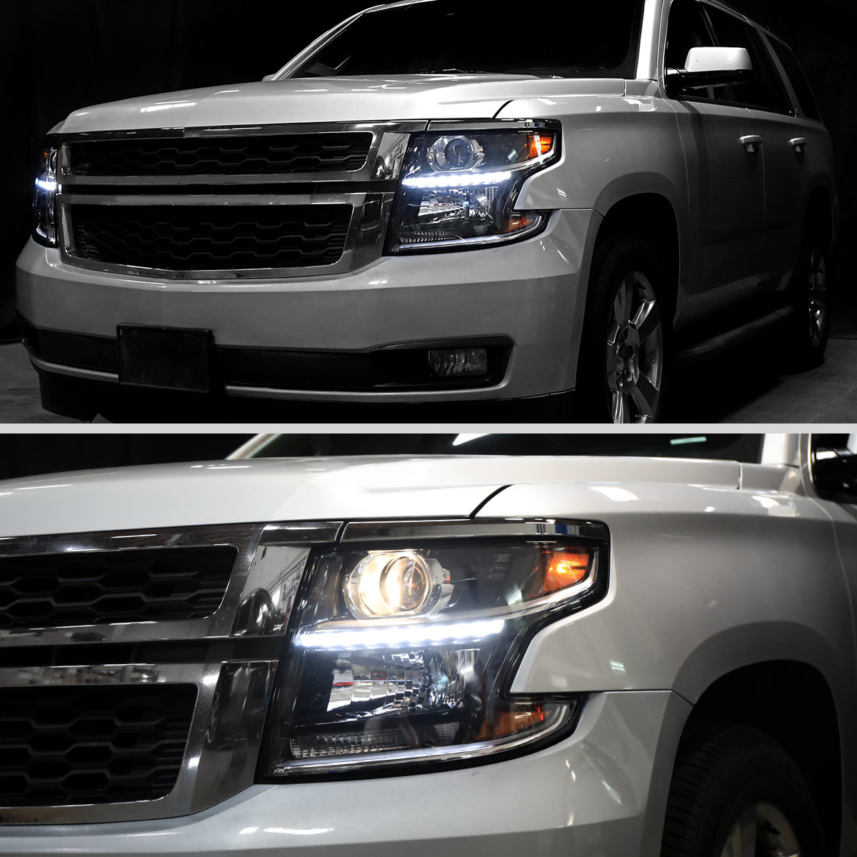 Ronnin - Fits 2015-2020 Chevy Tahoe Suburban Upgraded Replacement LED DRL Halogen Projector Headlights Assembly | Black | Driver Side