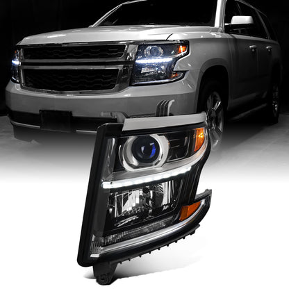 Ronnin - Fits 2015-2020 Chevy Tahoe Suburban Upgraded Replacement LED DRL Halogen Projector Headlights Assembly | Black | Driver Side