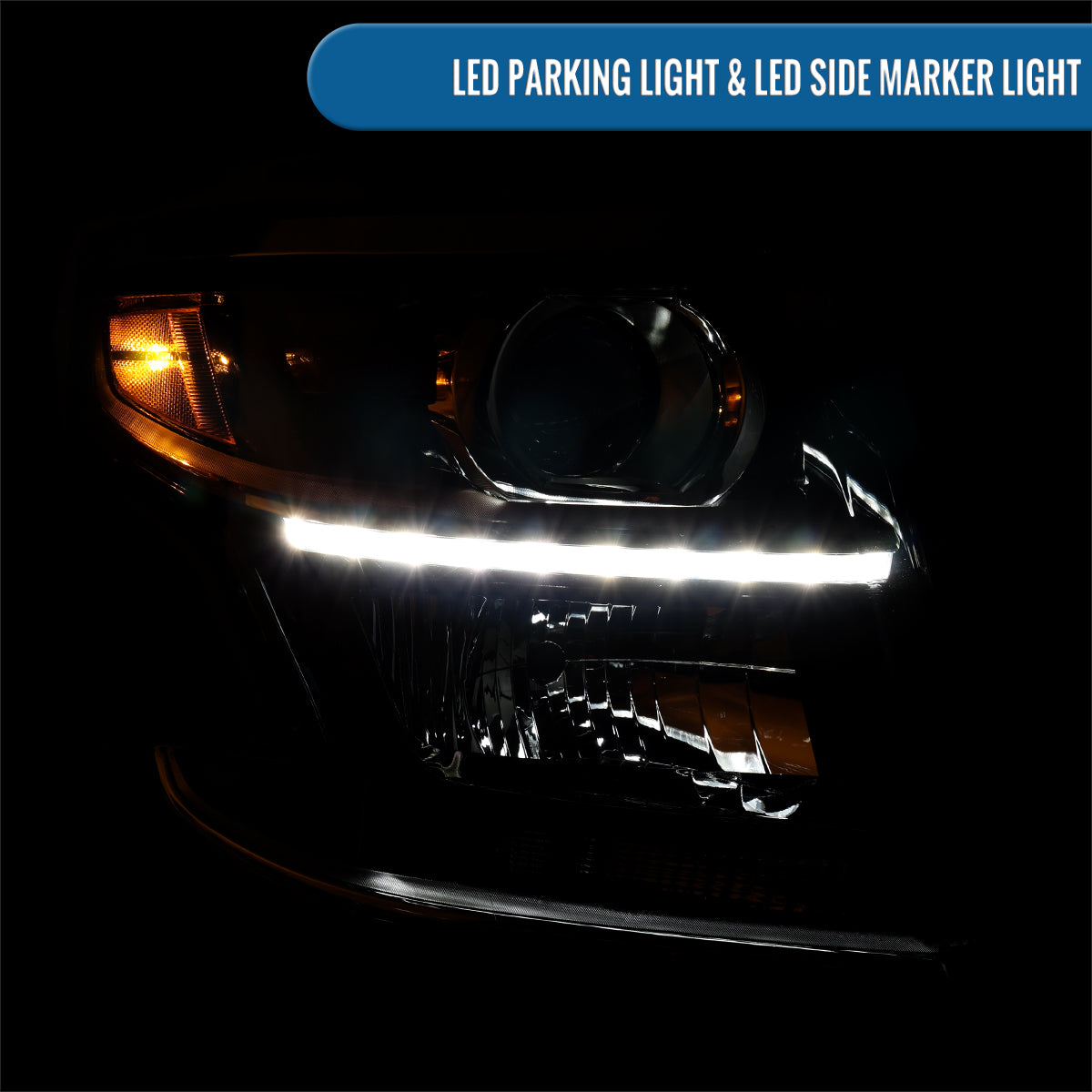 Ronnin - Fits 2015-2020 Chevy Tahoe Suburban Upgraded Replacement LED DRL Halogen Projector Headlights Assembly | Black | Passenger Side