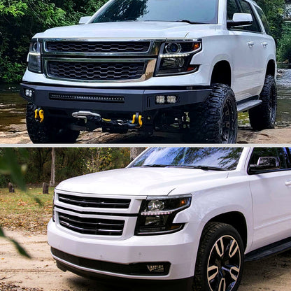 Ronnin - Fits 2015-2020 Chevy Tahoe Suburban Upgraded Replacement LED DRL Halogen Projector Headlights Assembly Pair | Black Smoke