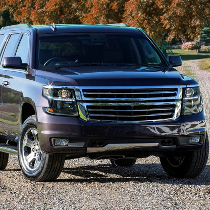 Ronnin - Fits 2015-2020 Chevy Tahoe Suburban Upgraded Replacement LED DRL Halogen Projector Headlights Assembly Pair | Black Smoke