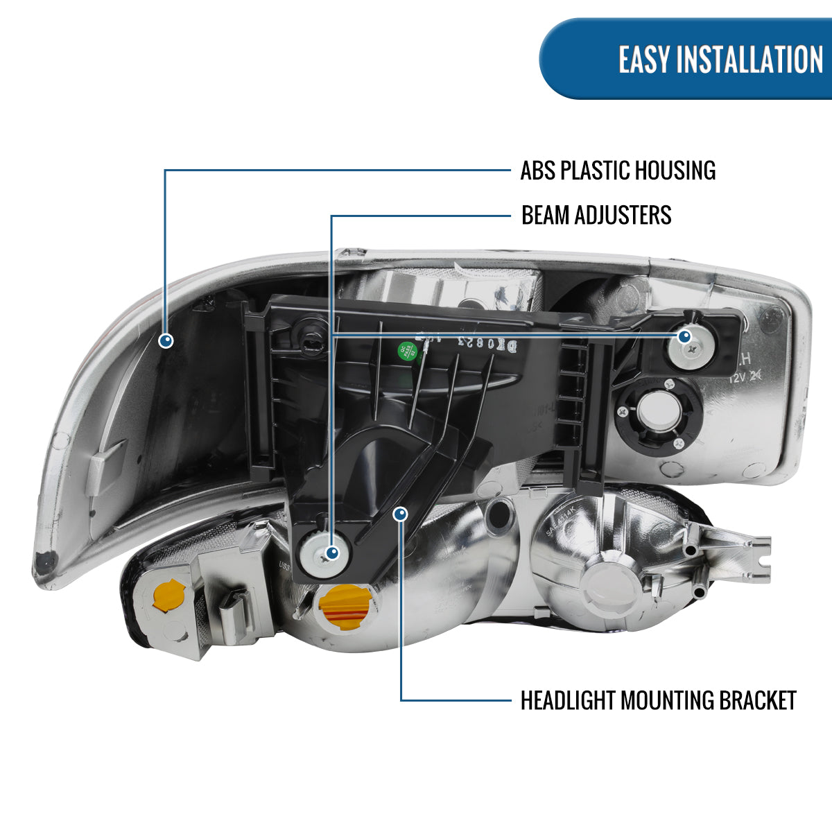 1999-2007 GMC Sierra 1500 2500 3500 Classic Yukon Denali Halogen Headlights + Bumper Lights Replacement Assembly Pair | Chrome