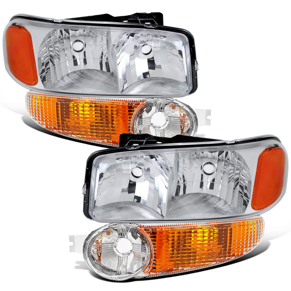 1999-2007 GMC Sierra 1500 2500 3500 Classic Yukon Denali Halogen Headlights + Bumper Lights Replacement Assembly Pair | Chrome