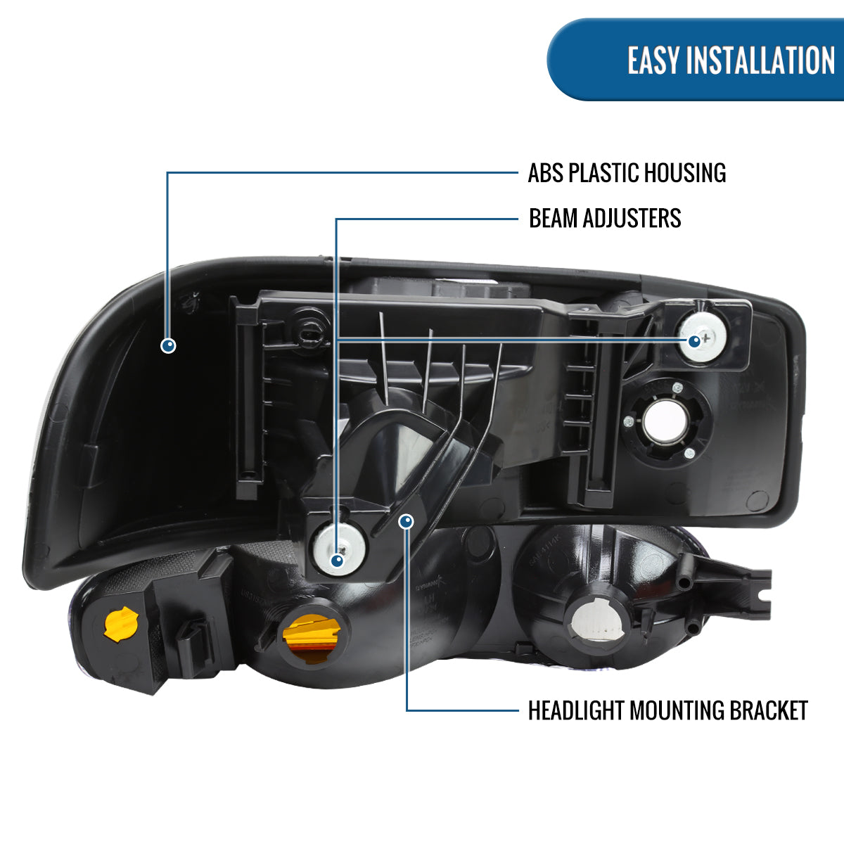 1999-2007 GMC Sierra 1500 2500 3500 Classic Yukon Denali Halogen Headlights + Bumper Lights Replacement Assembly Pair | Black Smoke