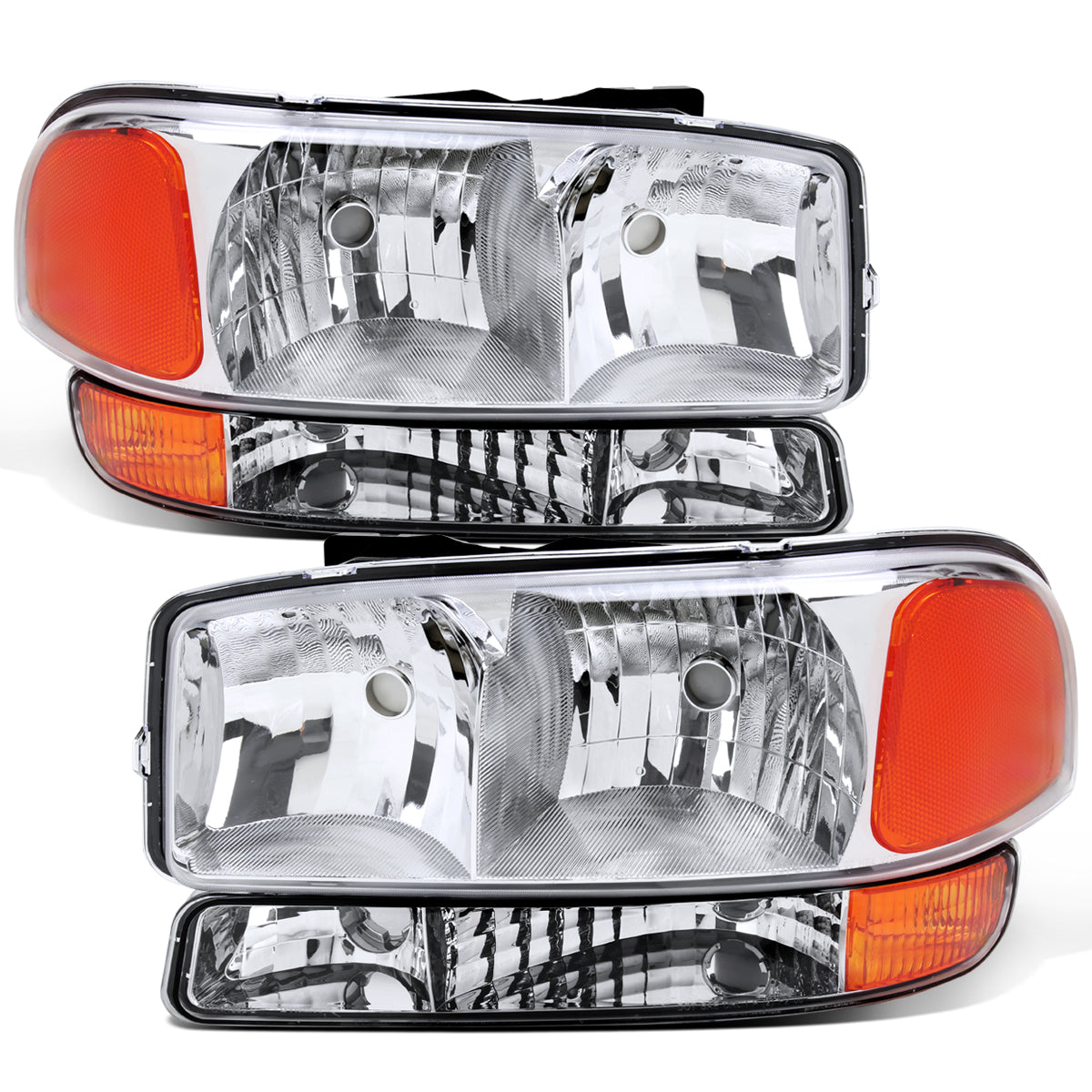 1999-2007 GMC Sierra 1500 2500 3500 Classic Yukon XL 1500 2500  Replacement Headlights + Bumper Lights Assembly Pair | Chrome