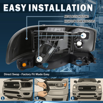 1999-2007 GMC Sierra 1500 2500 3500 Classic Yukon XL 1500 2500  Replacement Headlights + Bumper Lights Assembly Pair | Black