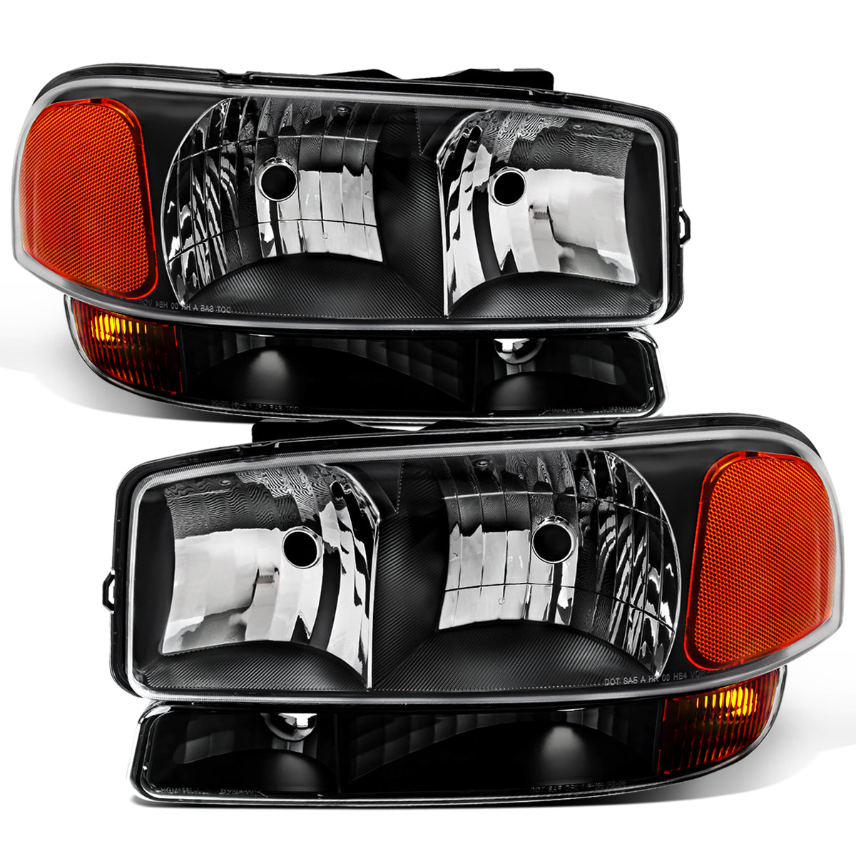 1999-2007 GMC Sierra 1500 2500 3500 Classic Yukon XL 1500 2500  Replacement Headlights + Bumper Lights Assembly Pair | Black