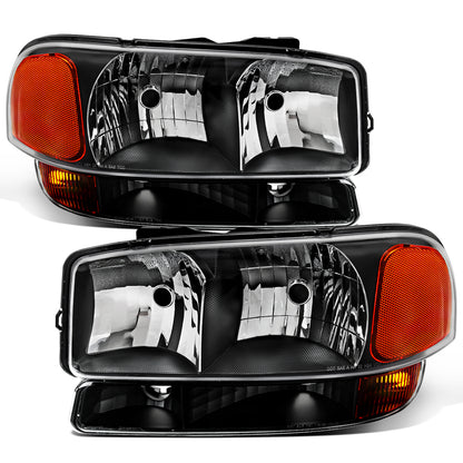 1999-2007 GMC Sierra 1500 2500 3500 Classic Yukon XL 1500 2500  Replacement Headlights + Bumper Lights Assembly Pair | Black