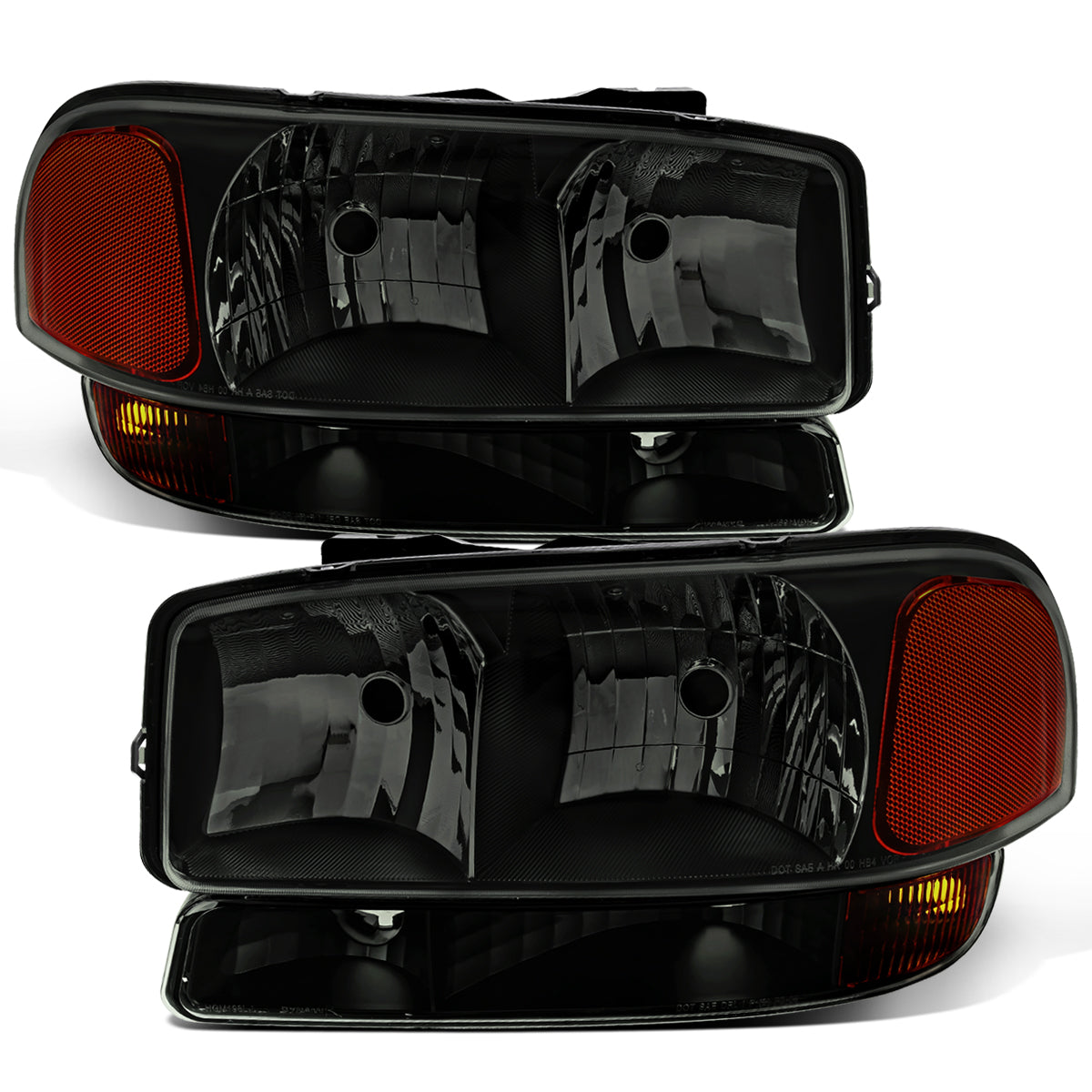 1999-2007 GMC Sierra 1500 2500 3500 Classic Yukon XL 1500 2500  Replacement Headlights + Bumper Lights Assembly Pair | Black Smoke