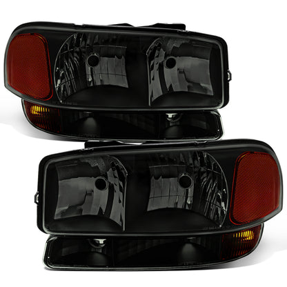 1999-2007 GMC Sierra 1500 2500 3500 Classic Yukon XL 1500 2500  Replacement Headlights + Bumper Lights Assembly Pair | Black Smoke