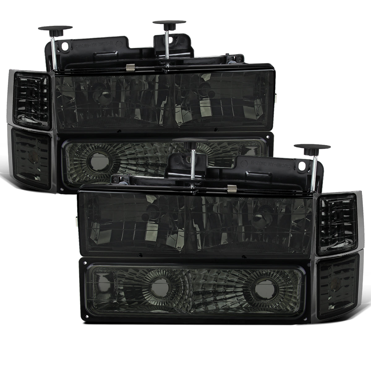 Ronnin - Compatible con Chevy C10 C/K 1500 2500 3500 Silverado Suburban Tahoe de 1994-1998 Faros con reflector transparente + Luces de señal de esquina + Par de luces de estacionamiento de parachoques | Ahumado