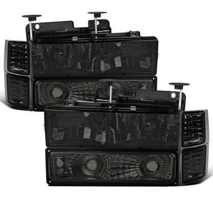 Ronnin - Compatible con Chevy C10 C/K 1500 2500 3500 Silverado Suburban Tahoe de 1994-1998 Faros con reflector transparente + Luces de señal de esquina + Par de luces de estacionamiento de parachoques | Ahumado